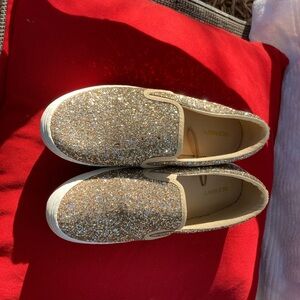 Gold glitter slip on sneakers